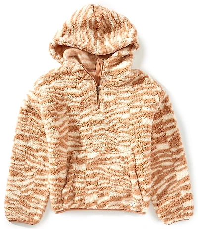 Billabong Big Girls Long-Sleeve Wild Animal-Printed Quarter-Zip Faux-Sherpa Pullover Hoodie