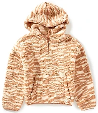 Billabong Big Girls Long-Sleeve Wild Animal-Printed Quarter-Zip Faux-Sherpa Pullover Hoodie