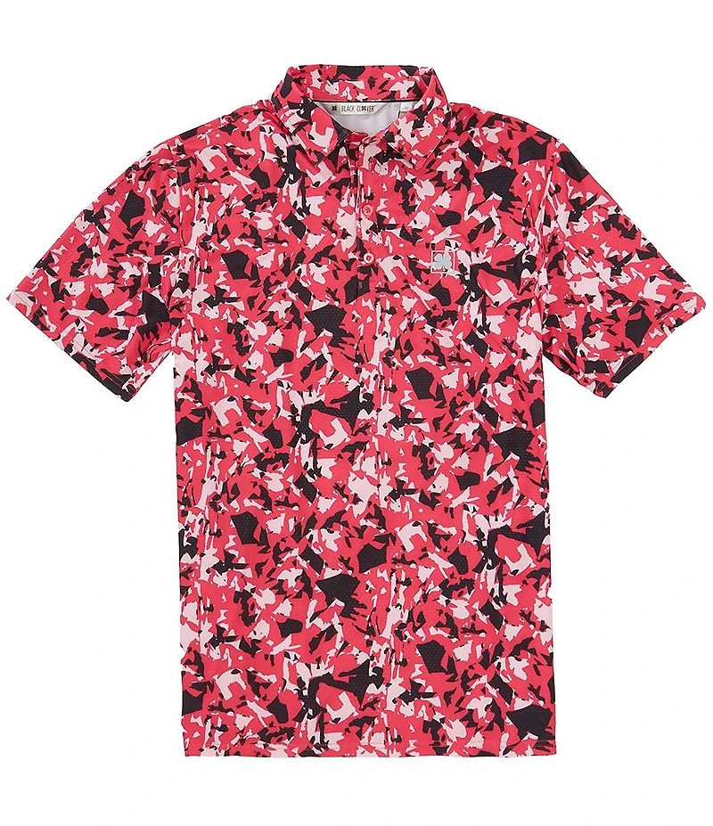 BLACK CLOVER Camouflage Mixed Media Short Sleeve Printed Polo Shirt