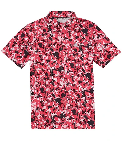 BLACK CLOVER Camouflage Mixed Media Short Sleeve Printed Polo Shirt