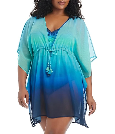 Bleu Rod Beattie Plus Size Desert Mirage V-Neck Caftan Swim Cover-Up