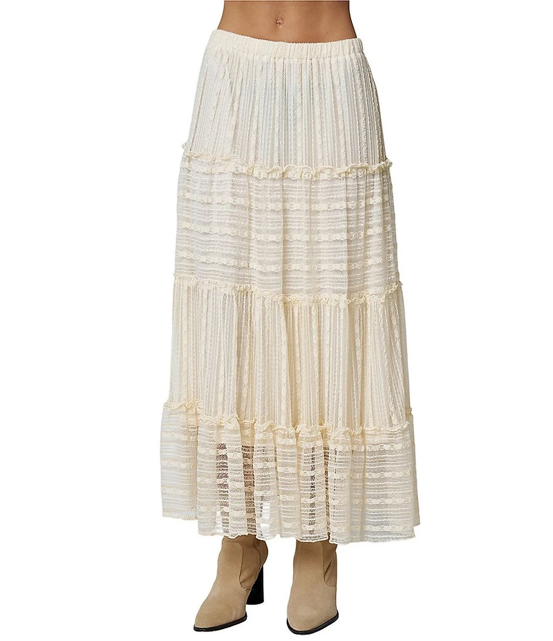 Blu Pepper Textured Tiered Ruffle Trim Midi Skirt