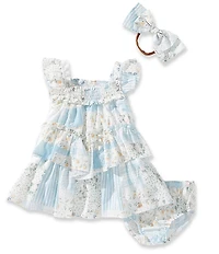 Bonnie Jean Baby Girls Flutter Sleeve Patchwork Printed Asymmetrical Tiered Skirted Dress