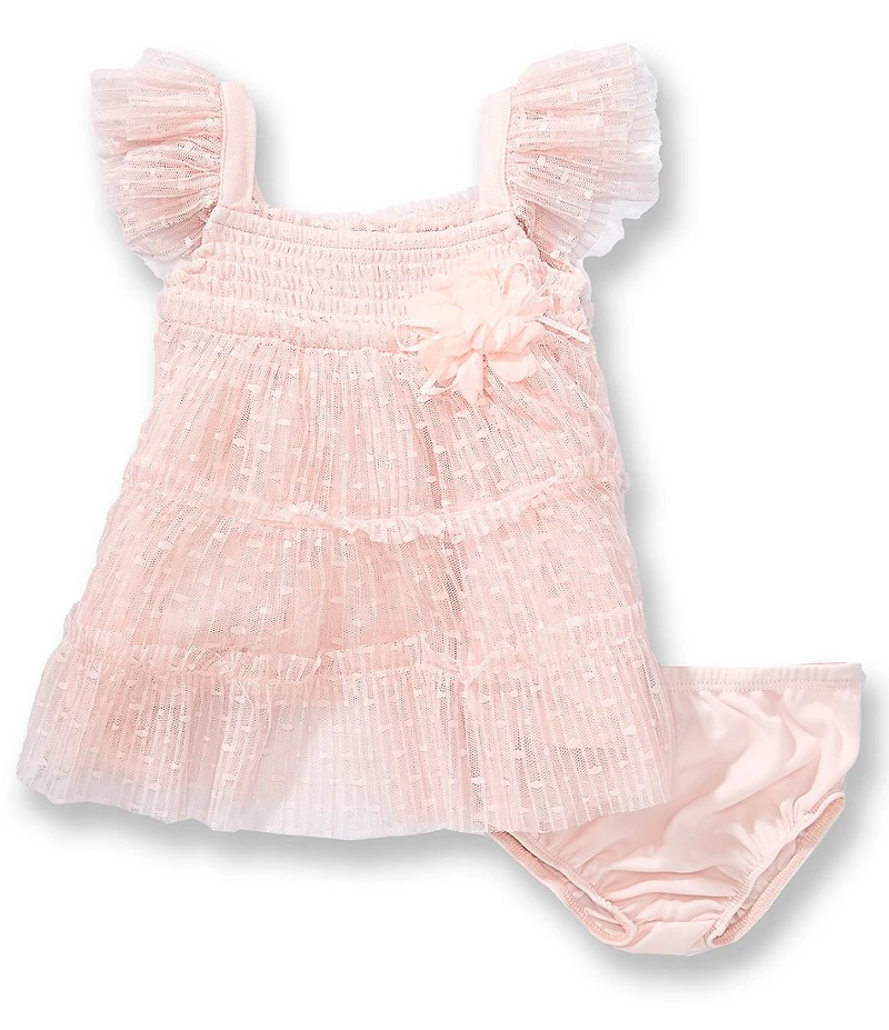 Bonnie Jean Baby Girls Flutter Sleeve Swiss Dot Mesh Fit-And-Flare Dress