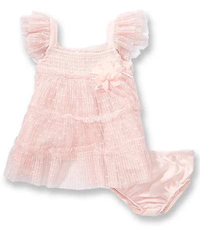 Bonnie Jean Baby Girls Flutter Sleeve Swiss Dot Mesh Fit-And-Flare Dress