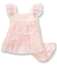 Bonnie Jean Baby Girls Flutter Sleeve Swiss Dot Mesh Fit-And-Flare Dress