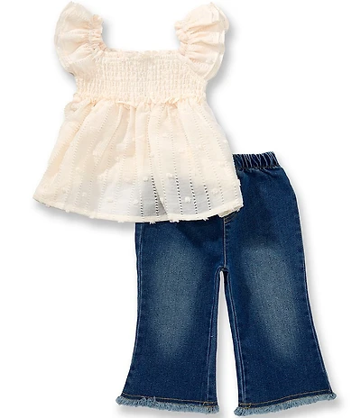 Bonnie Jean Baby Girls Flutter Sleeve Textured Top & Flare Leg Jeans Set