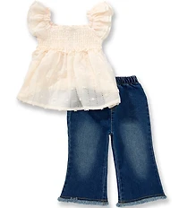 Bonnie Jean Baby Girls Flutter Sleeve Textured Top & Flare Leg Jeans Set