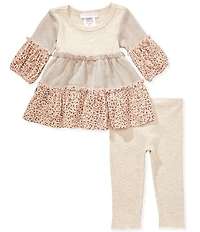 Bonnie Jean Baby Girls Lantern-Sleeve Mixed-Media Fit-And-Flare Dress & Solid Leggings Set