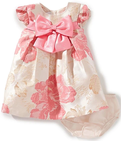 Bonnie Jean Baby Girls Short-Sleeve Floral Metallic Jacquard Trapeze Dress