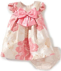 Bonnie Jean Baby Girls Short-Sleeve Floral Metallic Jacquard Trapeze Dress