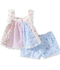 Bonnie Jean Baby Girls Sleeveless Mixed Printed Paneled Tank Top & Ditsy Floral Printed Shorts Set