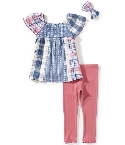Bonnie Jean Little Girls Flutter-Sleeve Mixed-Media Dress & Solid Ribbed Leggings Set
