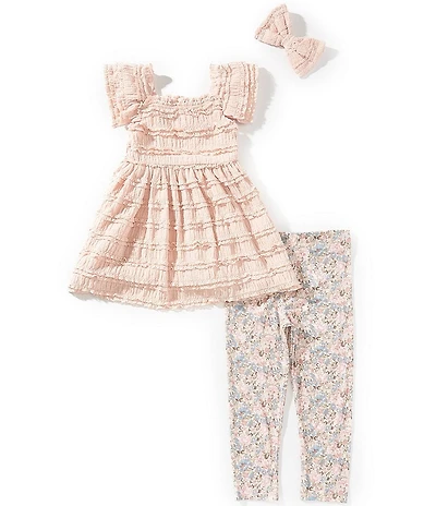 Bonnie Jean Little Girls Flutter Sleeve Ruffled Dress & Floral Print Leggings Set