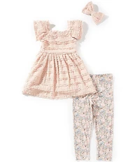 Bonnie Jean Little Girls Flutter Sleeve Ruffled Dress & Floral Print Leggings Set