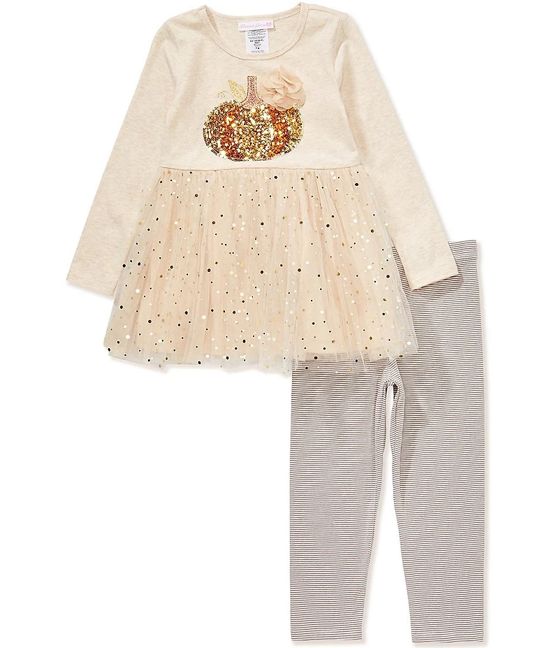 Bonnie Jean Little Girls Long Sleeve Pumpkin Appliqued Tutu Dress & Striped Leggings Set