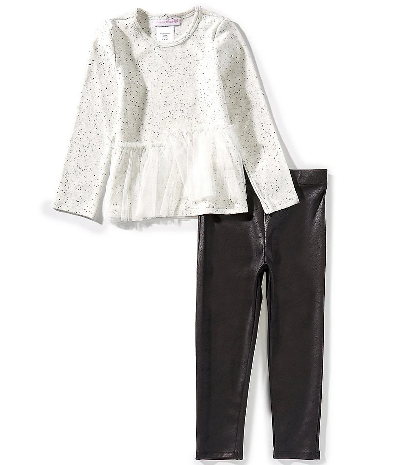 Bonnie Jean Little Girls Long-Sleeve Sparkle-Knit/Mesh Tunic Top & Knit Leggings Set