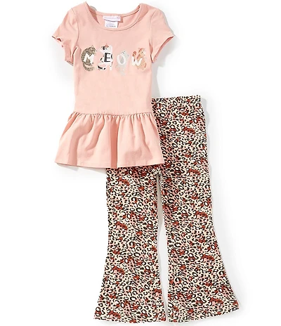 Bonnie Jean Little Girls Meow Graphic Tunic Top & Leopard Print Leggings Set