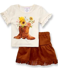 Bonnie Jean Little Girls Floral Boots Graphic T-Shirt & Faux Suede Fringe Skirt Set