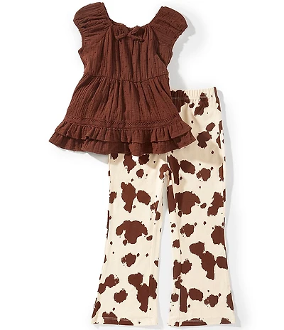 Bonnie Jean Little Girls Short Sleeve Clip Dot Boho Top & Cow Print Leggings Set