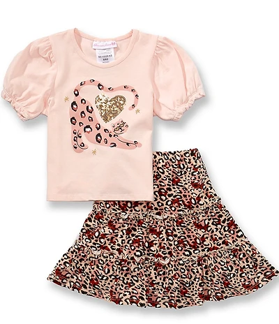 Bonnie Jean Little Girls Short Sleeve Leopard Graphic T-Shirt & Leopard Print Skort Set