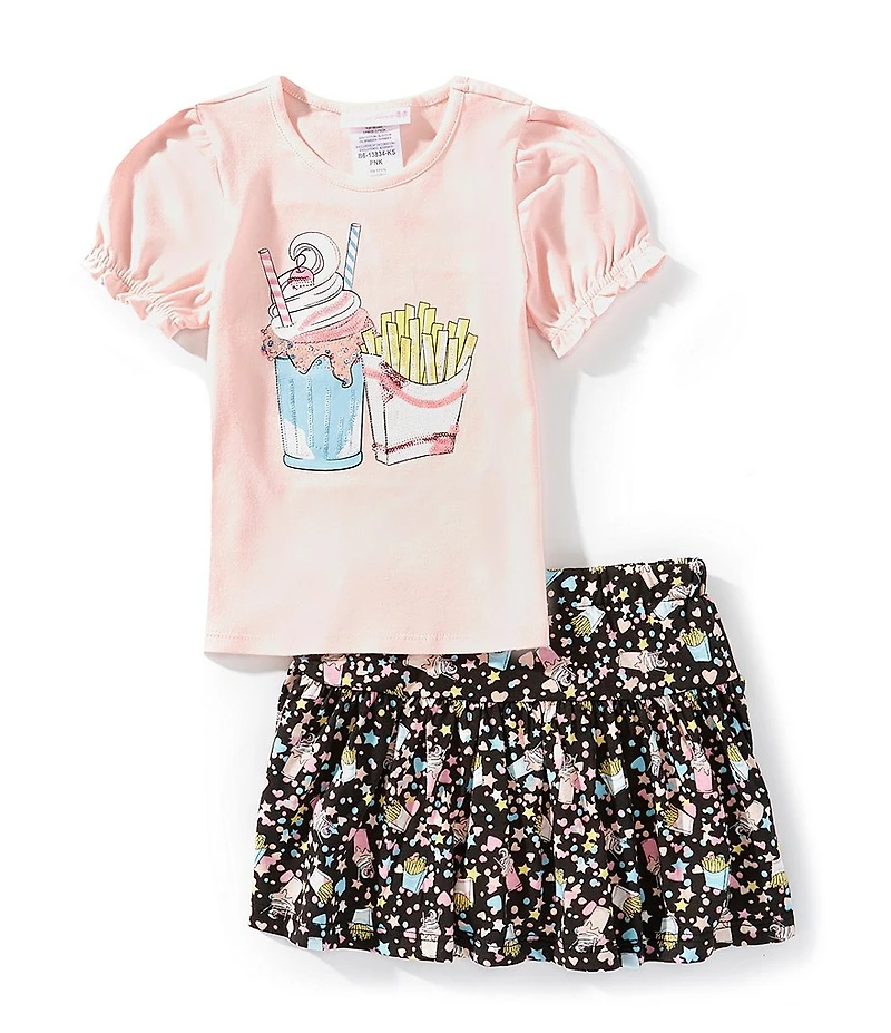Bonnie Jean Little Girls Short-Sleeve Milkshake/Fries Motif T-Shirt & Printed Skort Set