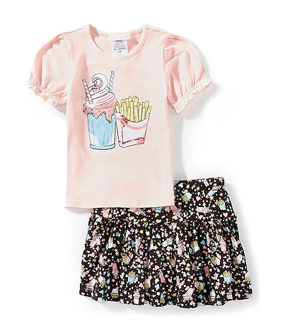 Bonnie Jean Little Girls Short-Sleeve Milkshake/Fries Motif T-Shirt & Printed Skort Set