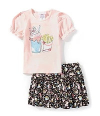Bonnie Jean Little Girls Short-Sleeve Milkshake/Fries Motif T-Shirt & Printed Skort Set