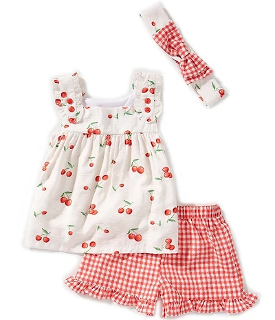 Bonnie Jean Little Girls Sleeveless Cherry-Printed Top & Gingham-Printed Shorts Set