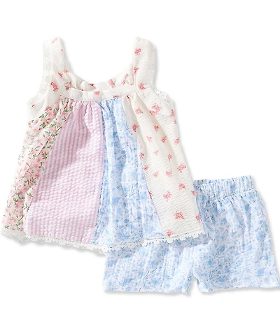 Bonnie Jean Little Girls Sleeveless Mixed Printed Paneled Tank Top & Ditsy Floral Printed Shorts Set
