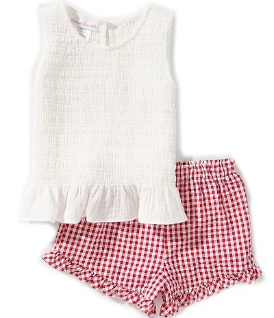 Bonnie Jean Little Girls Sleeveless Smocked Tank Top & Gingham-Checked Shorts Set