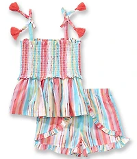 Bonnie Jean Little Girls Striped Tassel Trimmed Top & Matching Ruffled Striped Shorts Set