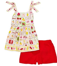 Bonnie Jean Little Girls Sleeveless Floral Fruit Border Print Tank Top & Solid Shorts Set