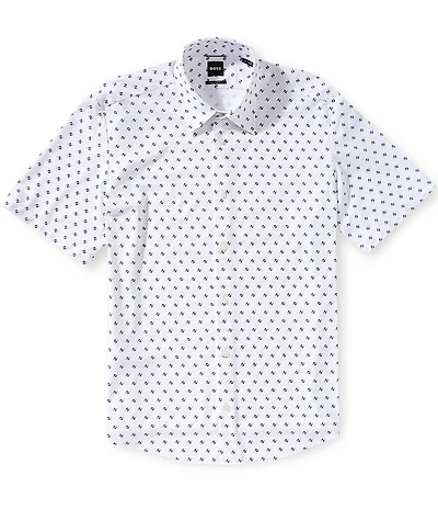 BOSS Liam Mini Print Stretch Short Sleeve Woven Shirt