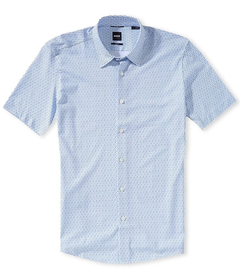 BOSS Slim Fit Roan Motif Pattern Short Sleeve Woven Shirt
