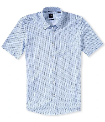 BOSS Slim Fit Roan Motif Pattern Short Sleeve Woven Shirt