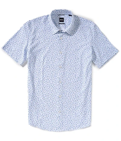 BOSS Slim Fit Roan Motif Print Short Sleeve Woven Shirt