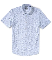 BOSS Slim Fit Roan Motif Print Short Sleeve Woven Shirt