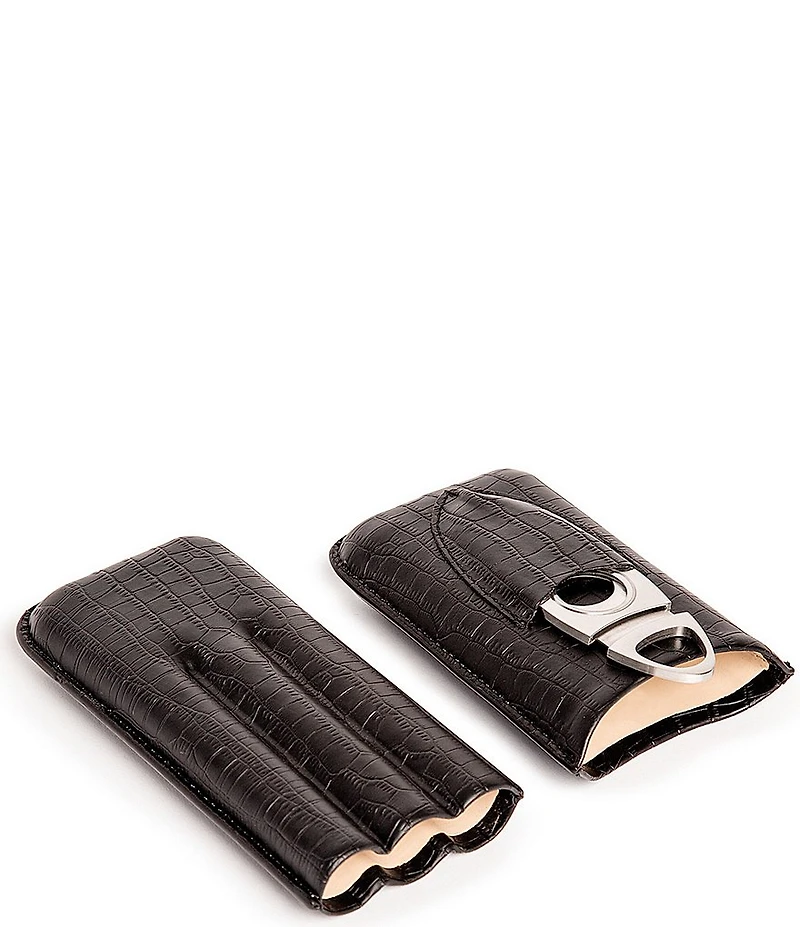 Brouk & Co Black Croc Leather Triple Cigar Holder