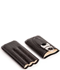 Brouk & Co Black Croc Leather Triple Cigar Holder