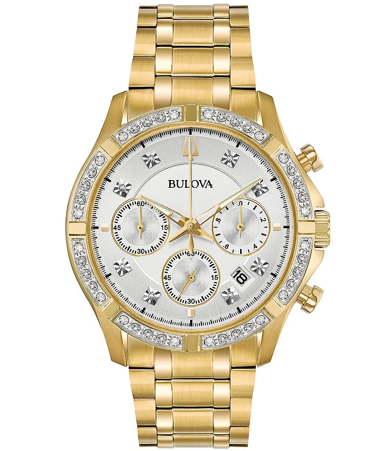 Bulova Men's Diamond Accent Chronograph Gold Stainless Steel Bracelet Watch