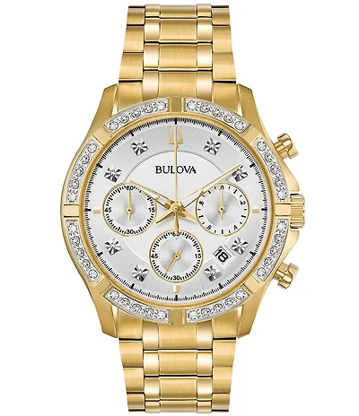 Bulova Men's Diamond Accent Chronograph Gold Stainless Steel Bracelet Watch