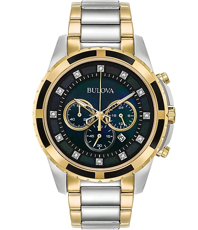 Bulova Men's Diamond Accent Chronograph Two Tone Stainless Steel Bracelet Watch