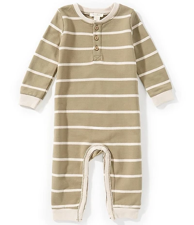 Burt's Bees Baby Boys Long-Sleeve Striped Henley-Neck Coverall