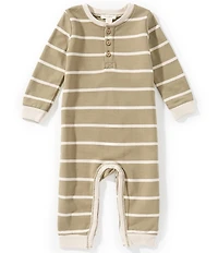 Burt's Bees Baby Boys Long-Sleeve Striped Henley-Neck Coverall