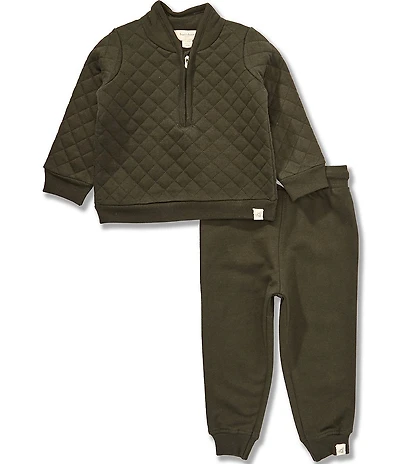 Burt's Bees Baby Boys Long Sleeve Quilted Jersey 1/4 Zip & French Terry Jogger Pant Set