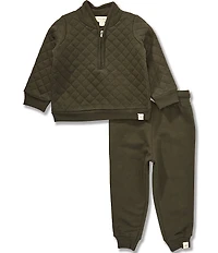 Burt's Bees Baby Boys Long Sleeve Quilted Jersey 1/4 Zip & French Terry Jogger Pant Set
