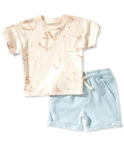Burt's Bees Baby Boys Organic Cotton Short Sleeve Anchors Aweigh Jersey T-Shirt & Coordinating French Terry Shorts Set