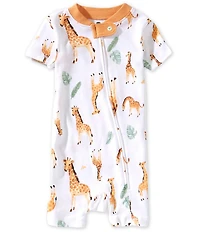 Burt's Bees Baby Boys Organic Cotton Short Sleeve Giraffe Printed Shortall