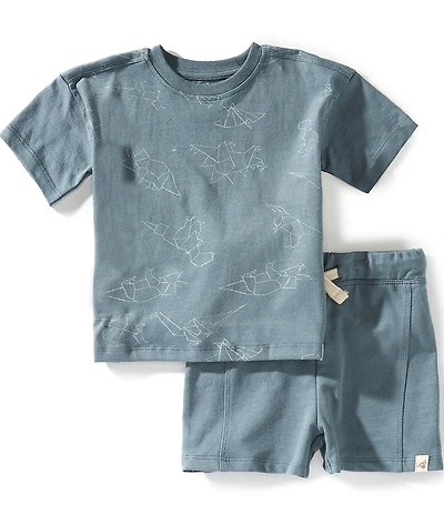 Burt's Bees Baby Boys Organic Cotton Short Sleeve Origami Dinosaur Printed T-Shirt & Solid Shorts Set